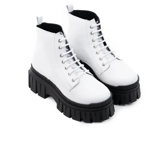 White Leather Combat Boots  L’Intervalle Size 38 - Picture 3 of 16